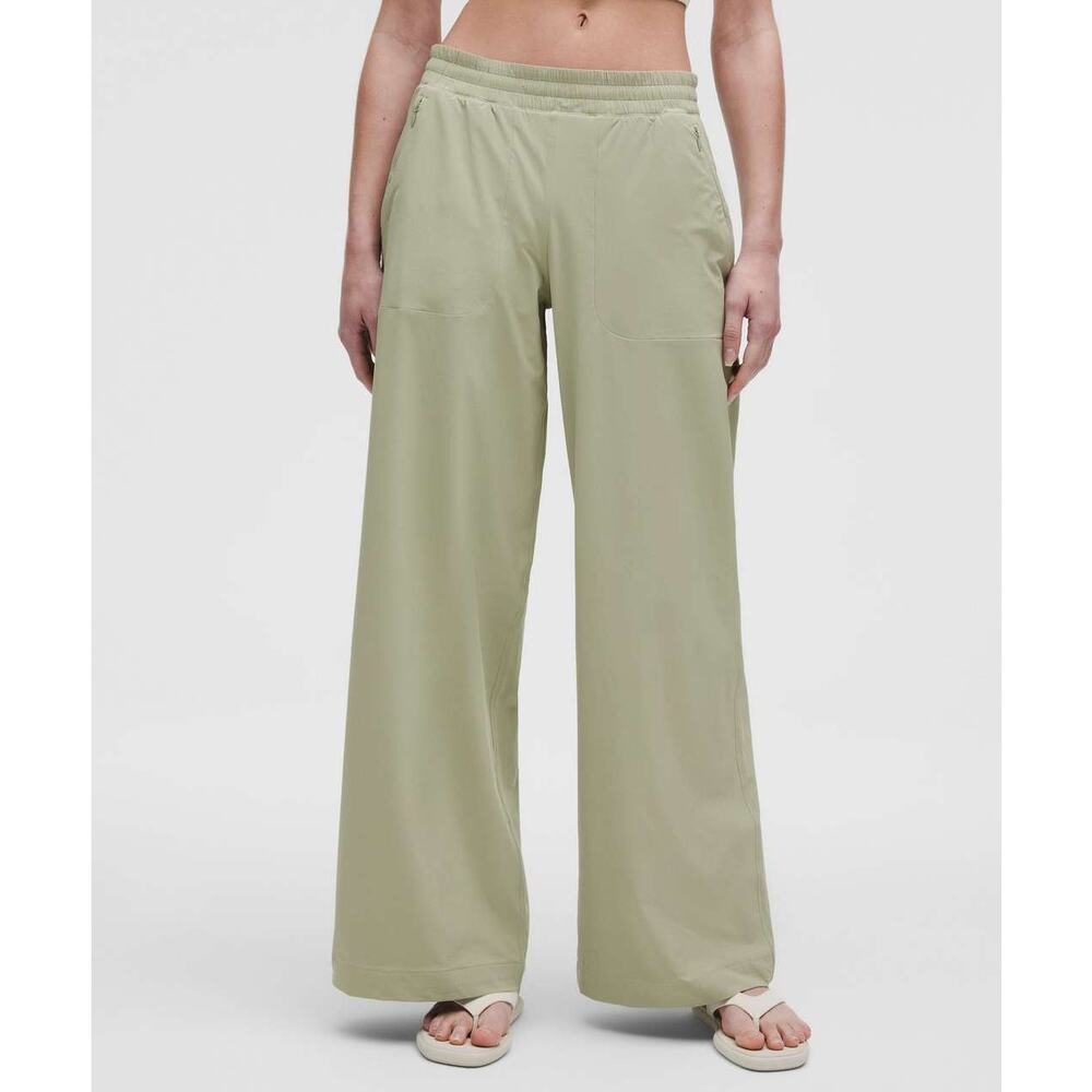 Lululemon Swift Mid-Rise Wide Leg Pant Fog Green Gym Studio Yoga Workout Size 10 - Picture 1 of 11